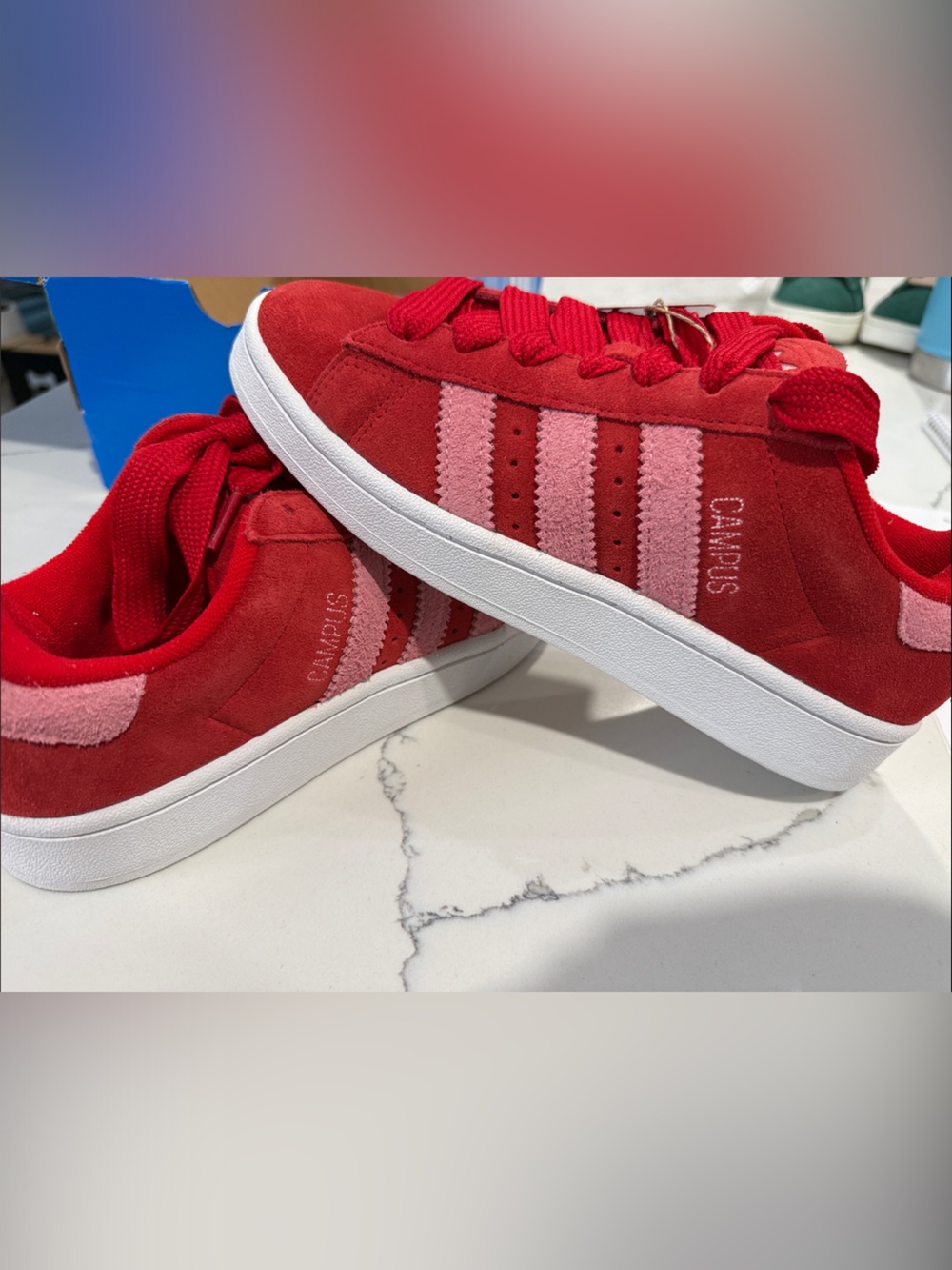 adidas Campus Red Suede Sneakers with Pink Stripes